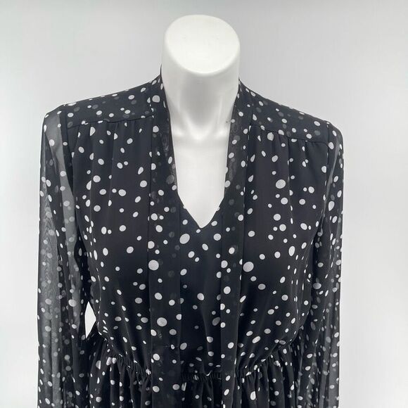 Lane Bryant Polka Dot Chiffon Fit & Flare Dress 16 Keyhole Neck Elastic Waist - Picture 12 of 17